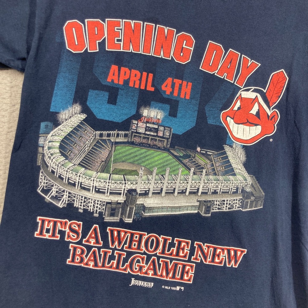 Vtg Cleveland Indians 1994 T-Shirt Adult M (runs sm) Navy Opening Jacobs Field